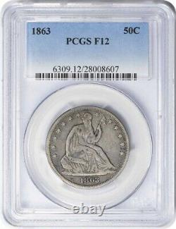 1863 Liberty Assis Argent Demi-dollar F12 Pcgs