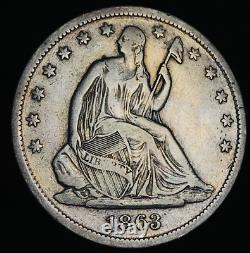 1863 S Demi-dollar assis Liberté 50C DATE DE LA GUERRE CIVILE Pièce d'argent américaine CC20785