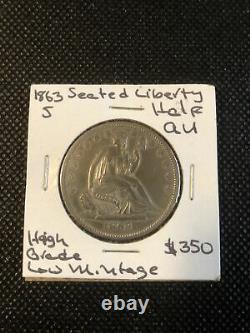 1863 S Seated Liberty Demi-dollar, Haute Qualité, Faible Teneur Au