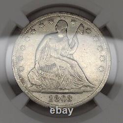 1863 S Siège Liberty Argent 1/2 Dollar Ngc Grade Fine Au Détails Titulaire Vintage