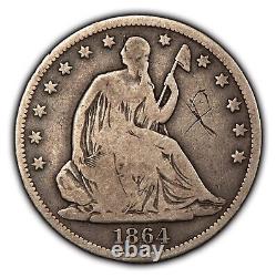 1864-S 50c Demi-dollar assis de liberté Date clé VG+ Année de la guerre civile H2499