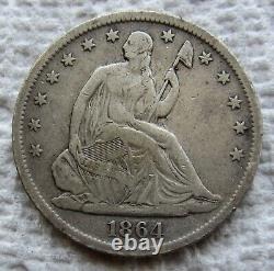 1864-S Demi-dollar à l'effigie de la Liberté assise, date rare de la guerre civile, pleine Liberté VF.