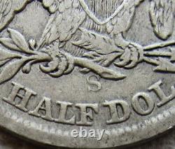 1864-S Demi-dollar à l'effigie de la Liberté assise, date rare de la guerre civile, pleine Liberté VF.