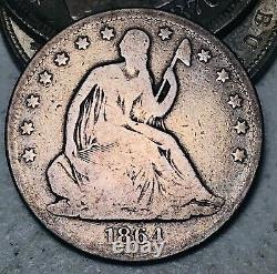 1864 Seated Liberty Half Dollar 50c CIVIL War Date Good Silver Us Coin Cc12100