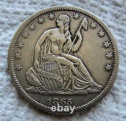 1865-S Demi-dollar à l'effigie de la Liberté assise : Date rare de la guerre civile, Très bon état, Liberté audacieuse.