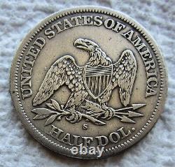 1865-S Demi-dollar à l'effigie de la Liberté assise : Date rare de la guerre civile, Très bon état, Liberté audacieuse.