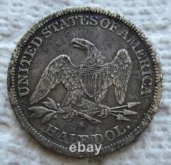 1865-S Demi-dollar à l'effigie de la Liberté assise, une date rare de la guerre civile, détail XF / AU avec des marques de piqûres.