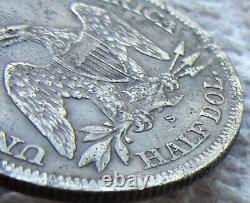 1865-S Demi-dollar à l'effigie de la Liberté assise, une date rare de la guerre civile, détail XF / AU avec des marques de piqûres.