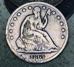 1865 S Seated Liberty Half Dollar 50c Reverse Cud Errors Argent Us Pièce Cc17538