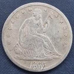 1866 S Demi-dollar à l'effigie de la Liberté assise, 50c de meilleure qualité VF + #54323