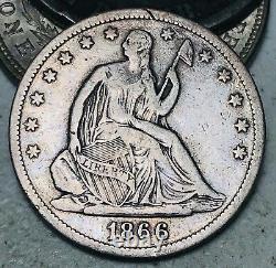 1866 S Seated Liberty Demi-dollar 50c Avec Motto Choice Argent Us Pièce Cc10874
