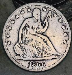 1866 S Seated Liberty Half Dollar 50c Non Classé 90% Argent Us Pièce Cc16520