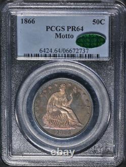 1866 Siège De Demi-dollar Devise Cac Sticker Pcgs Pr64 Superbe Appel Aux Yeux