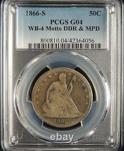 1866-s 50c Demi-dollar assis Wb-4 Motto Ddr & Mpd Pcgs G04 #42364056 Rare Pop 1