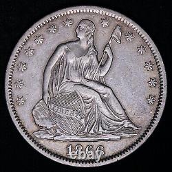 1866-s Siège Liberty Argent Demi-dollar Choice Xf+/au E373 Stnce