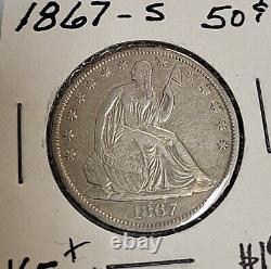 1867-S Demi-dollar en argent à l'effigie de la liberté assise VF+ NETTOYÉ C600