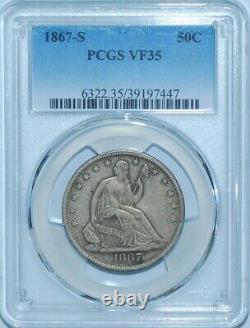1867 S Pcgs Vf35 Seated Liberty Demi-dollar