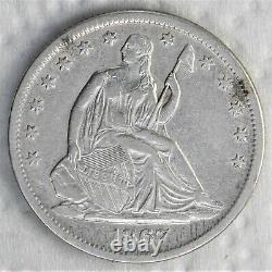 1867 S Seated Liberty Demi Dollar, Beau Regard Plus Haut Grade Circulé