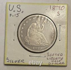 1870-S Demi-dollar en argent Seated Liberty, clé rare date F