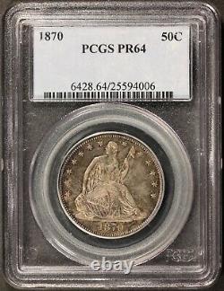 1870 U.s. Seated Liberty Half Dollar 50 Cents Silver Proof Coin Pcgs Pr 64