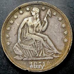 1871 S Seated Liberty Argent Demi-dollar 50c Haute Qualité Détails Type De Pièce