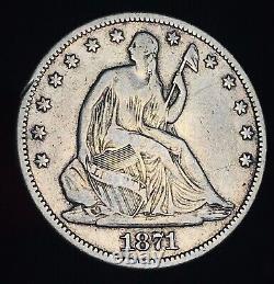 1871 Seated Liberty Half Dollar 50c Ungraded Choice 90% Argent Us Pièce Cc17772