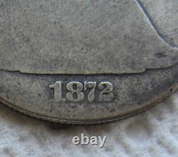 1872-CC Demi-dollar en argent à l'effigie de la Liberté assise, date clé rare, date complète, nettoyée.