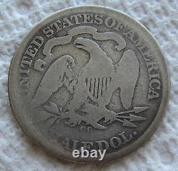 1872-CC Demi-dollar en argent à l'effigie de la Liberté assise, rare date clé, date complète, nettoyé.