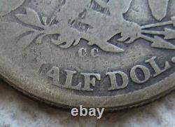 1872-CC Demi-dollar en argent à l'effigie de la Liberté assise, rare date clé, date complète, nettoyé.