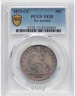 1873-CC 50C PCGS VF35 Demi-dollar en argent assis Liberty sans flèches 060891