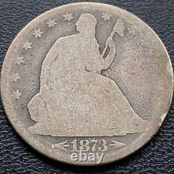 1873 CC Seated Liberty Demi-dollar 50c Circulé Carson City Rare #25800