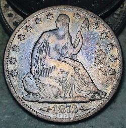 1873 Seated Liberty Half Dollar 50c Arrows Non Classé 90% Argent Us Coin Cc15871