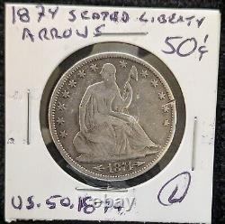 1874 50c Seated Liberty Half Dollar Witharrows. Nous. 50.1874