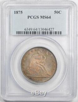 1875 50c Assis Liberté Demi-dollar Pcgs Ms 64 Uncirculated Patinées