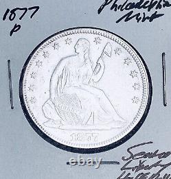 1877-p Date clé de la Monnaie de Philadelphie ! Demi-dollar en argent assis des États-Unis