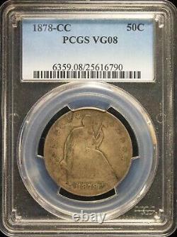1878 CC 50c Seated Liberty Half Dollar Coin Pcgs Vg 8