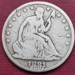 1881 Demi-dollar assis de la Liberté 50c Bel état VG #34179