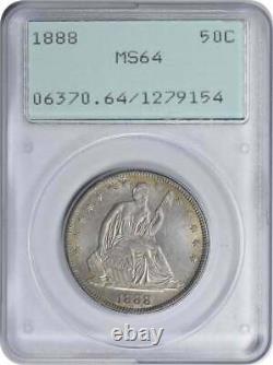 1888 Liberty Seated Argent Demi-dollar Ms64 Pcgs