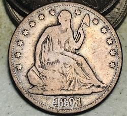 1891 Seated Liberty Half Dollar 50c Non Classé Key 90% Argent Us Pièce Cc15094