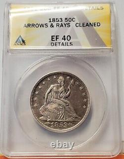 1953 Seated Liberty Half Dollar Flèches Et Rayons Xf40 Détails Anacs