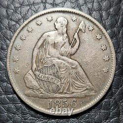 Argent 1856-O Seated Liberty 50 Cents Demi-Dollar en condition VF+