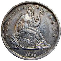 Demi-dollar Seated Liberty de 1839, sans draperie, variété rare.