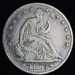 Demi-dollar assis Liberty de 1853 50C ARROWS RAYS Pièce de monnaie en argent non classée des États-Unis CC19396