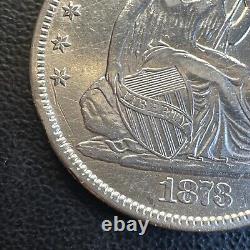 Demi-dollar assis Liberty de 1873, 3 fermé, Détails XF/AU Date difficile FAIBLE SURVIE