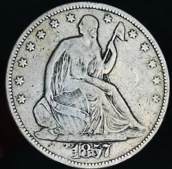 Demi-dollar assis Seated Liberty de 1857 50C non classé Choix 90% d'argent Pièce américaine CC20613