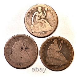 Lot de 3 Demi-dollars Assis de 1842, 1873 Flèches, 1876 Presque Bon AG Pièce #3765