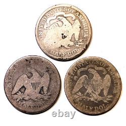 Lot de 3 Demi-dollars Assis de 1842, 1873 Flèches, 1876 Presque Bon AG Pièce #3765