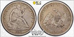 Rare 1842 Liberté Assise Demi-Dollar en Argent Petite Date Rev de 1842 PCGS F15