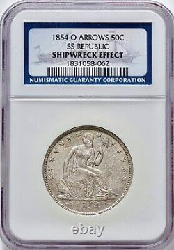 SS REPUBLIC 1854-O Demi-dollar Liberté assise Type 4 avec flèches NGC Naufrage