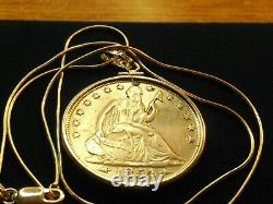 Us Minted Rare 1854 O Seated Liberty Argent Demi-dollar Pendentif Chaîne Italienne